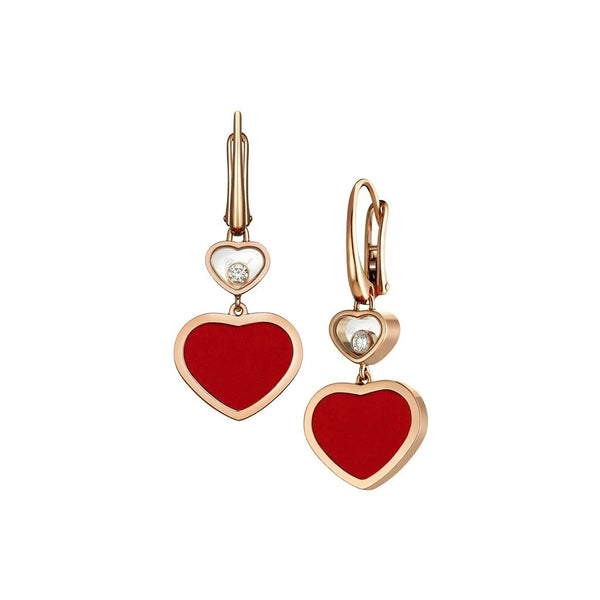 Happy Hearts Double Heart Dangle Diamond And Carnelian Earrings - 1