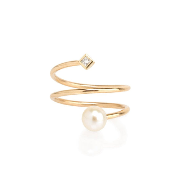 14K Pearl and Diamond Bypass Ring - 1