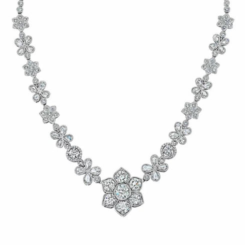 Milgrain Multi Shape Flower Bezel Diamond Necklace - 1