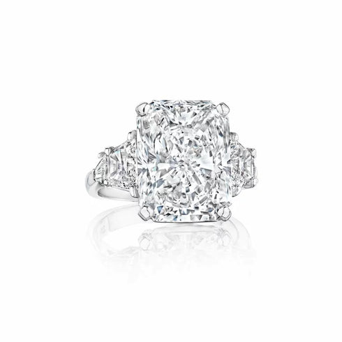 Prong Trapizoid Baguette Diamond Engagement Ring for a 10ct Radiant - 1
