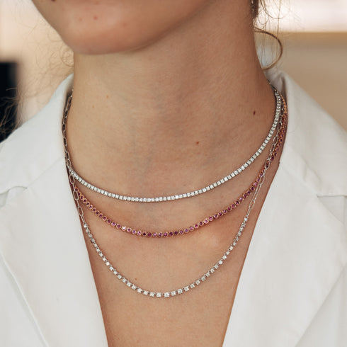 Rose Gold Pink Sapphire Tennis Necklace - 2