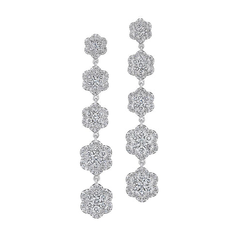 Station Flower Pave Dangle Diamond Earrings - 1