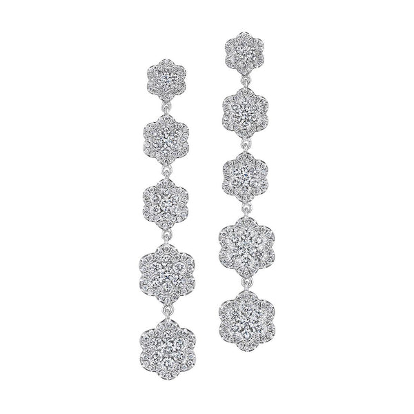 Station Flower Pave Dangle Diamond Earrings - 1