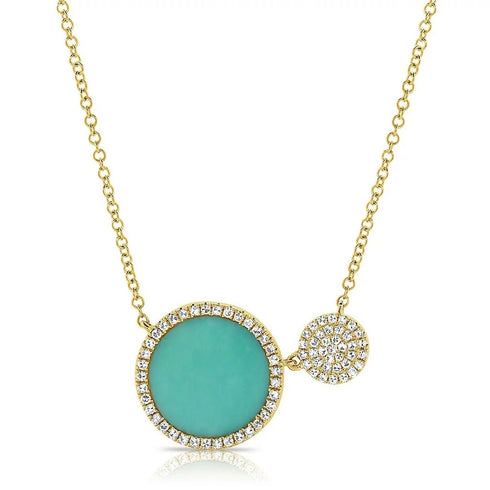 Halo Circle Diamond And Turquoise Pendant - 1