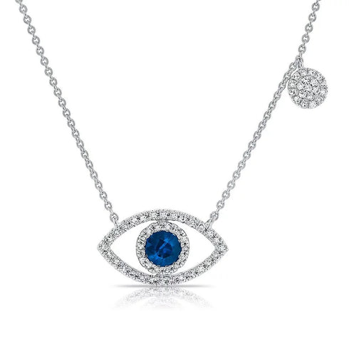 Halo Evil Eye Diamond And Blue Sapphire Pendant - 1