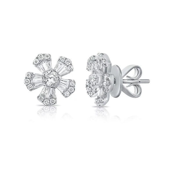 Cluster Flower Stud Diamond Earrings 0.7ctw - 1