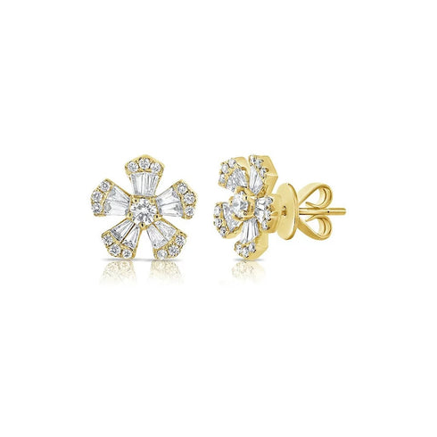 Cluster Flower Stud Diamond Earrings 0.91ctw - 1