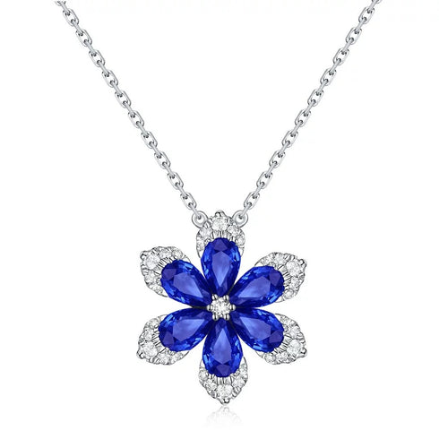 Flower Pave Diamond And Blue Sapphire Pendant - 1