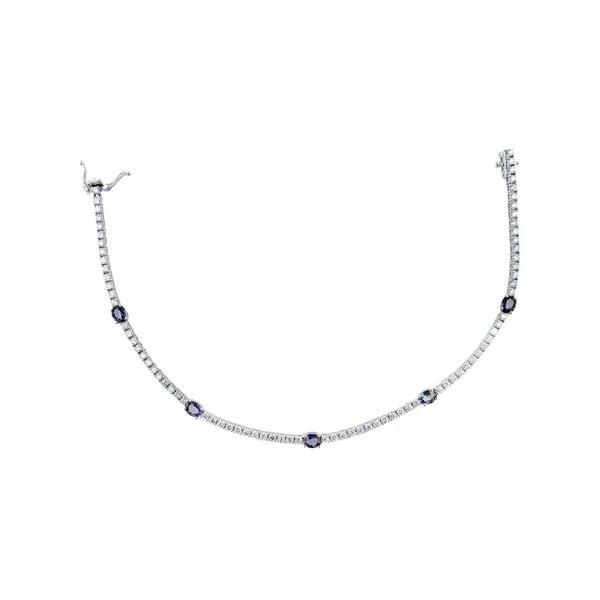 Station 7in Diamond And Blue Sapphire Bracelet - 1