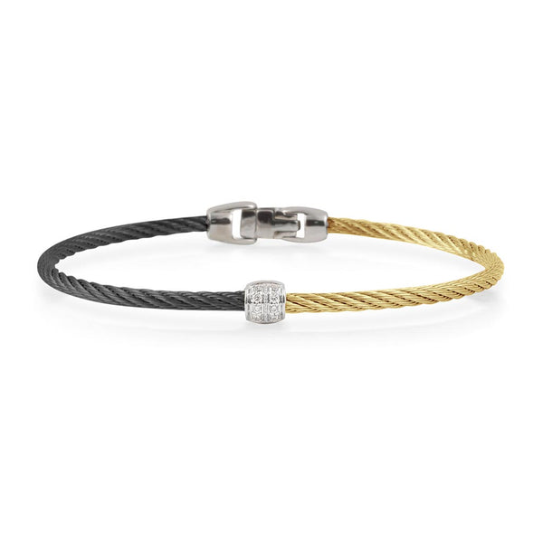Colorblock Barrel Station Bracelet in Black And Yellow Steel - 1