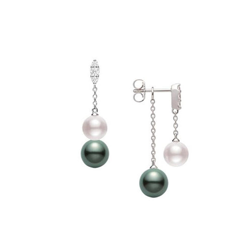 Morning Dew Akoya And Black South Sea Cultured Pearl Earrings With DiamondsGold - 1