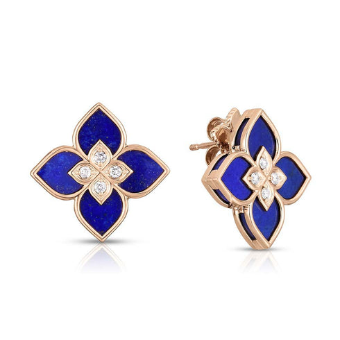 Venetian Princess Large Flower Lapis And Diamond Studs - 1