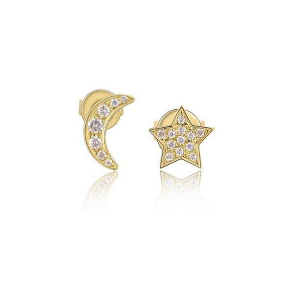 Moon And Star Diamond Studs - 1