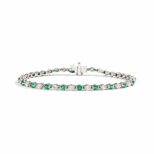 Flexible Graduated Round Emerald And Diamond Bracelet - 1