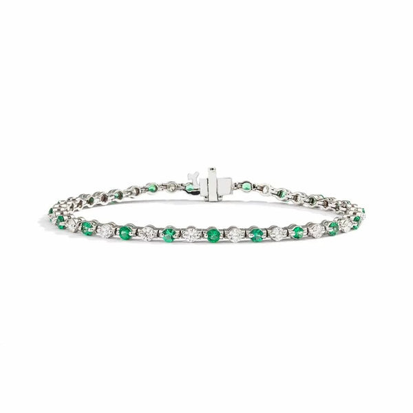 Flexible Graduated Round Emerald And Diamond Bracelet - 1