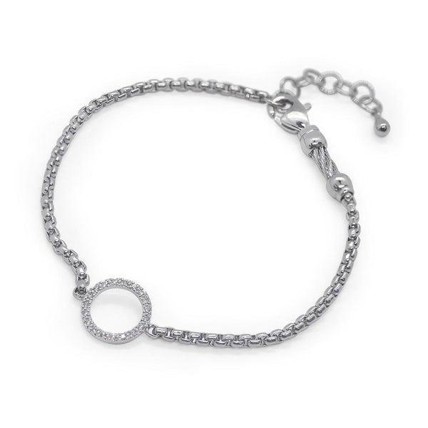 Grey Chain Bracelet with 14kt White Gold Open Round Station & Diamonds - 1
