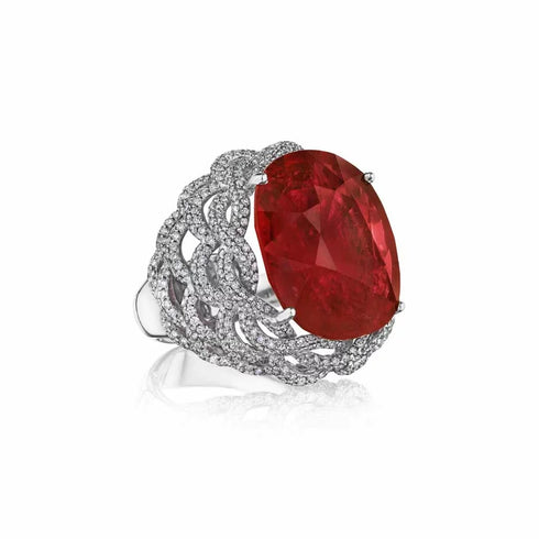 Swirl Lattice Pave Rubellite And Diamond Ring - 1