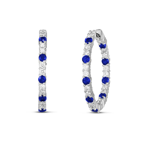 Gold Blue Sapphire And Diamond Hoops Earrings - 1