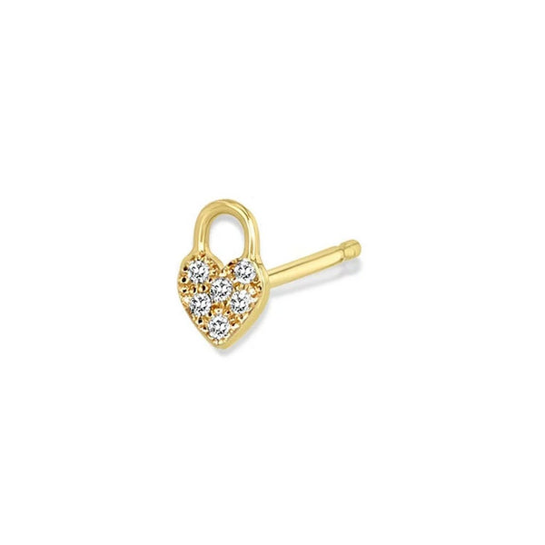 Itty Bitty Pave Diamond Heart Padlock Stud - 1