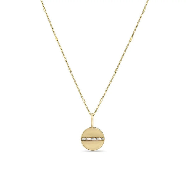 Small Pave Diamond Line Disc Bar & Cable Chain Necklace - 1