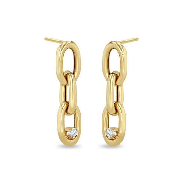 Prong Diamond XXL Square Oval Link Chain Drop Earrings - 1