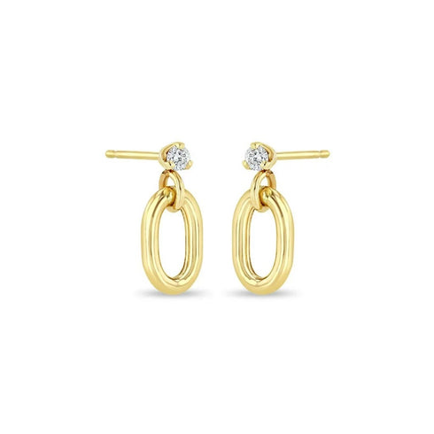 Prong Diamond With Single XXL Square Oval Link Earrings - 1