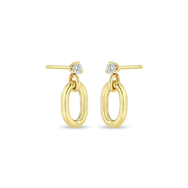 Prong Diamond With Single XXL Square Oval Link Earrings - 1