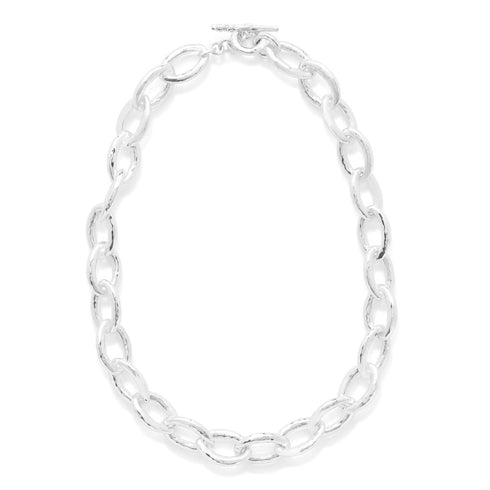 Classico Mini Hammered Bastille Link Necklace in Sterling Silver - 1