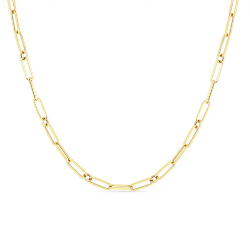 Designer Gold Paperclip & Round 19in Chain Necklace - 1