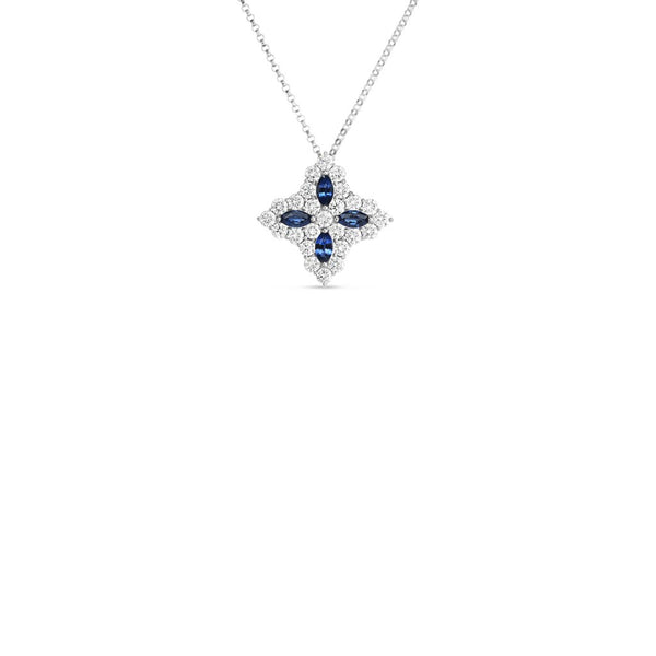 Diamond & Sapphire Large Flower On Chain Necklace - 1