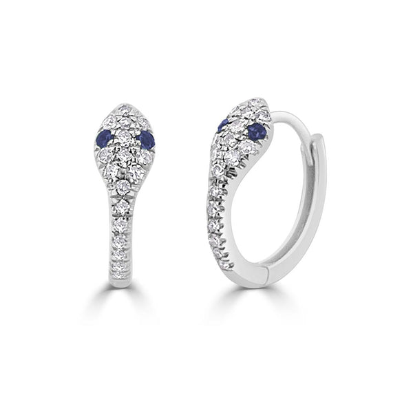 Snake Pave Hoop Diamond And Blue Sapphire Earrings - 1