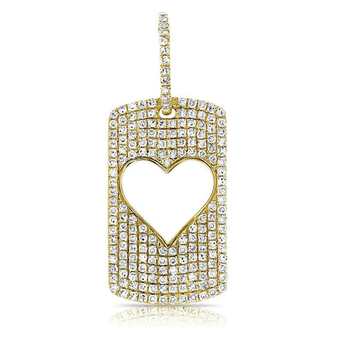 Dog Tag Heart Pave Diamond Pendant - 1