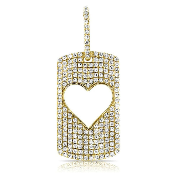 Dog Tag Heart Pave Diamond Pendant - 1