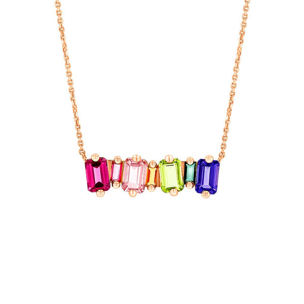 Ann Emerald Cut Rainbow Bar Pendant - 1