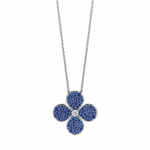 Adjustable Flower Cluster Blue Sapphire And Diamond Pendant - 1