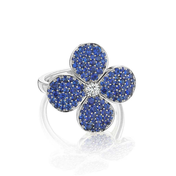 Flower Shared Prong Blue Sapphire Ring - 1