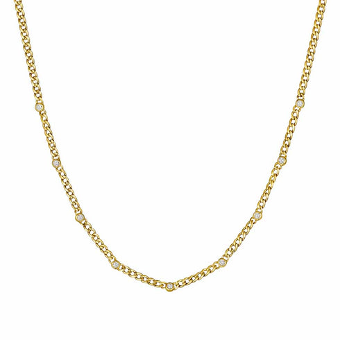 Yellow Gold Curb Link With 1.29ctw Stationary Diamonds Necklace - 1