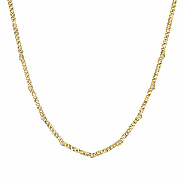 Yellow Gold Curb Link With 1.29ctw Stationary Diamonds Necklace - 1