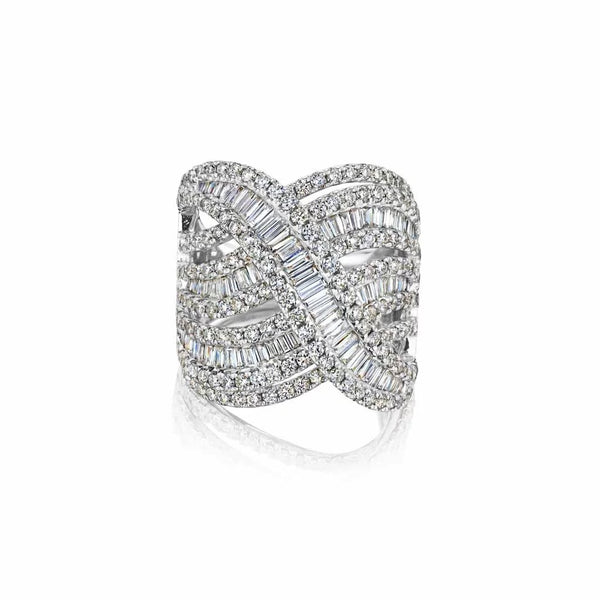 Crossover Pave Baguette And Round Diamond Ring - 1