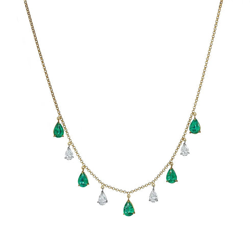 Dangle Prong Pear Emerald And Diamond Necklace - 1