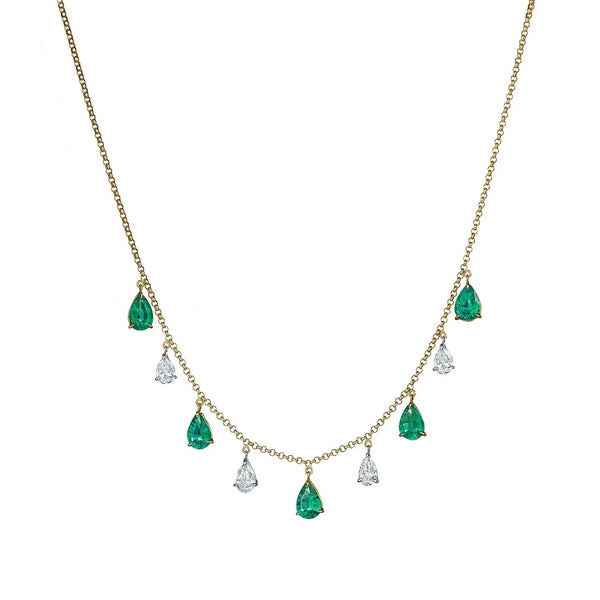 Dangle Prong Pear Emerald And Diamond Necklace - 1