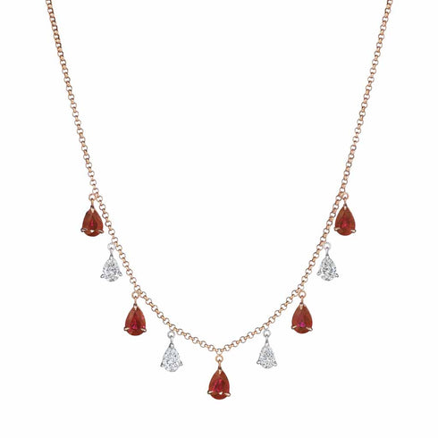 Dangle Prong Pear Diamond And Ruby Necklace - 1