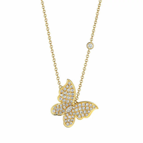 Adjustable Single Station Cluster Butterfly Diamond Pendant - 1