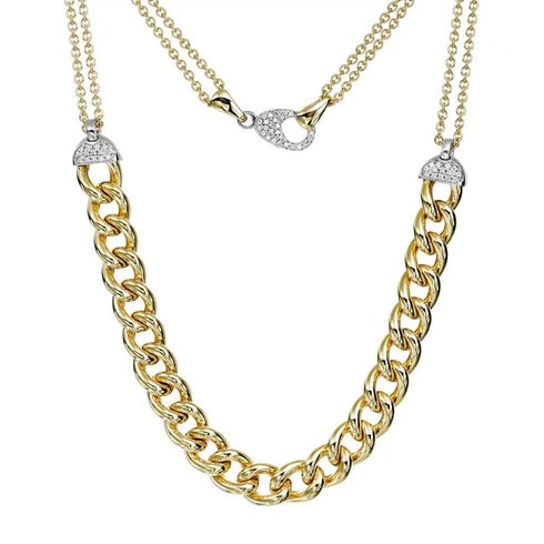 Large Linked Gold And Diamond Necklace - 1