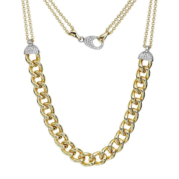 Large Linked Gold And Diamond Necklace - 1