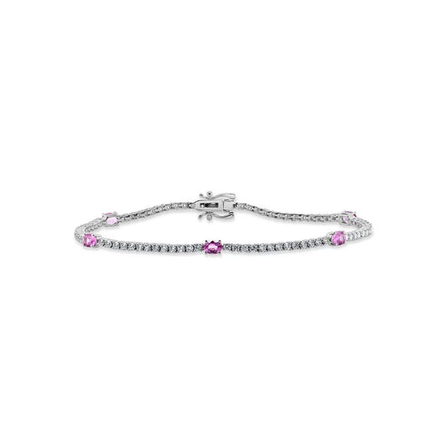Diamond & Pink Sapphire Station Tennis Bracelet - 1