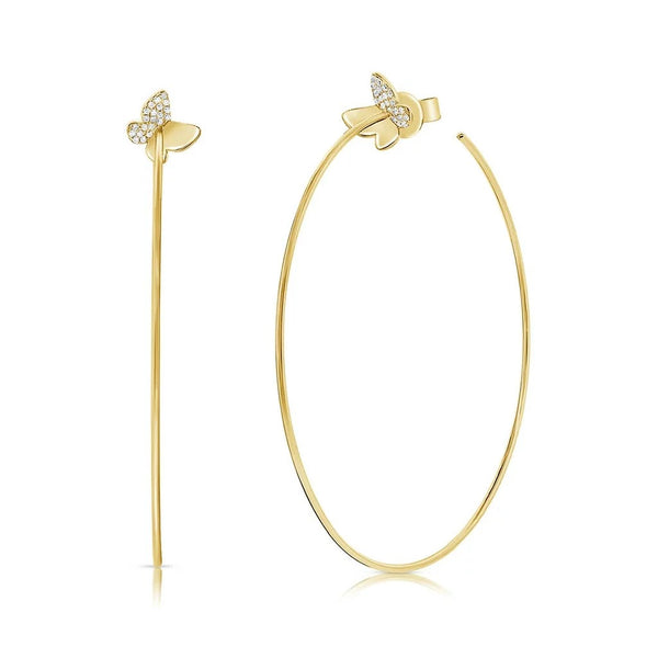 Diamond Butterfly Hoop Earrings - 1