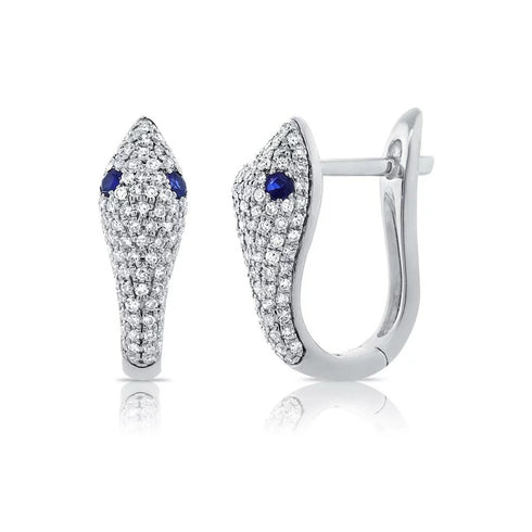Blue Sapphire & Diamond Snake Huggie Earrings - 1