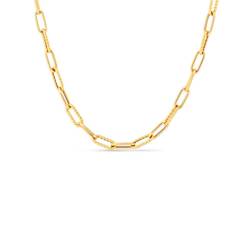 Alternating Polished And Fluted Fine Paperclip Link Chain Necklace - 1