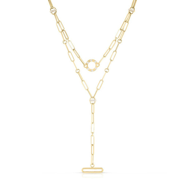 Venetian Princess 2 Chain Paperclip Round Diamond Pendant - 1